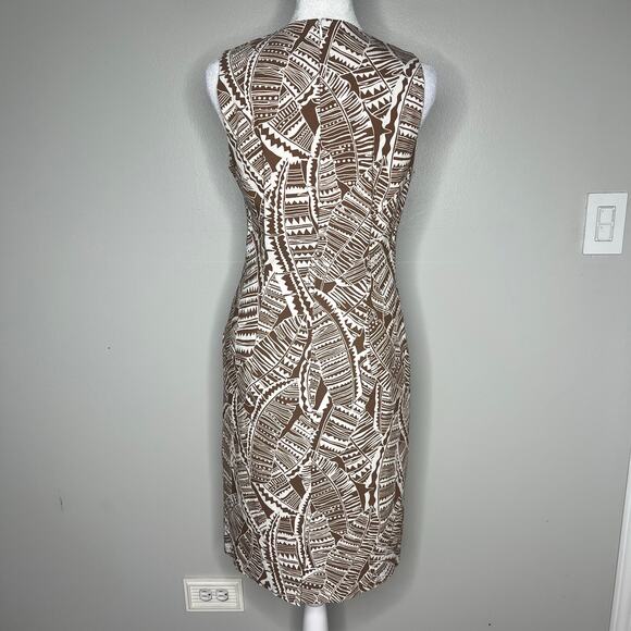 J. McLaughlin Sleeveless Sheath Dress Size 4 Brown White Geo Palm Print Resort - Picture 7 of 11
